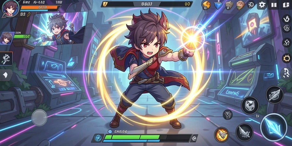 Screenshot menampilkan tampilan awal permainan yang penuh warna.